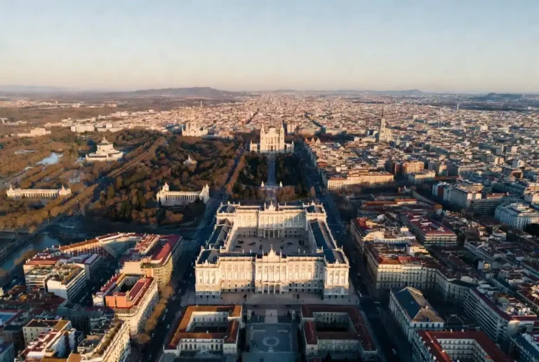Vue aérienne de Madrid pour l'annuaire des professionnels francophones de l'immobilier et du droit.